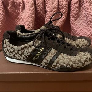 COACH Size 10 Khaki/Chestnut Sneakers…Like new!